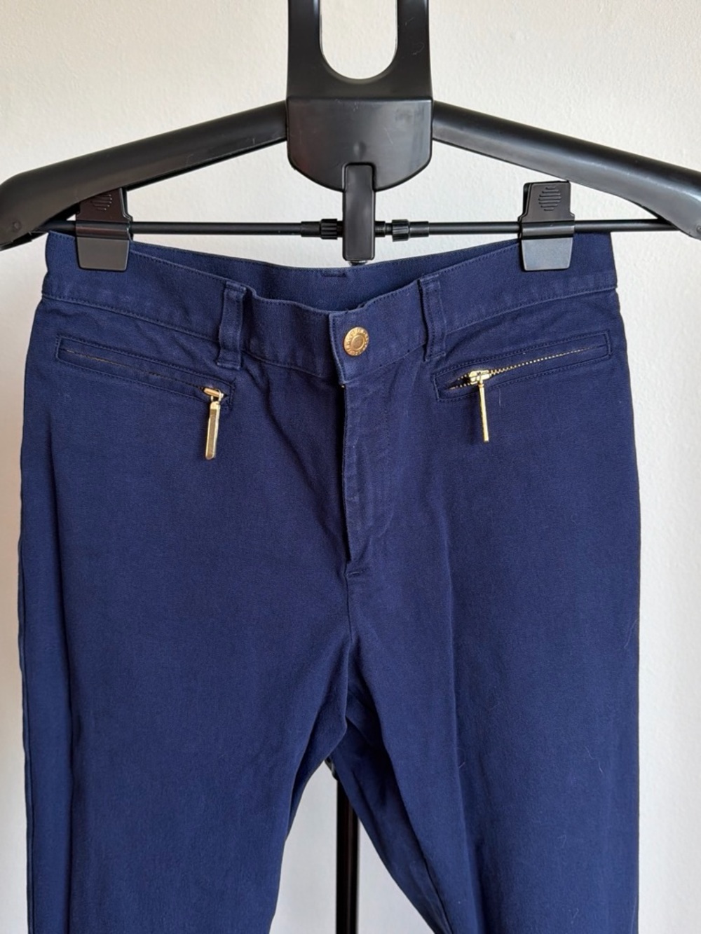 Ralph Lauren Jeans Navy Women's Stretch Ponte Pants with Gold Zippers